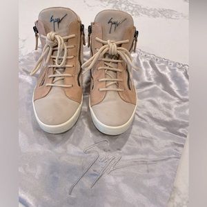 Giuseppe Zanotti 'Breck' Mid Top Sneaker - Nude Leather / Suede - Size 37.5
